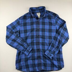 LL Bean Scotch Plaid Shirt Mens Large Regular Blue Red Button Down Flannel